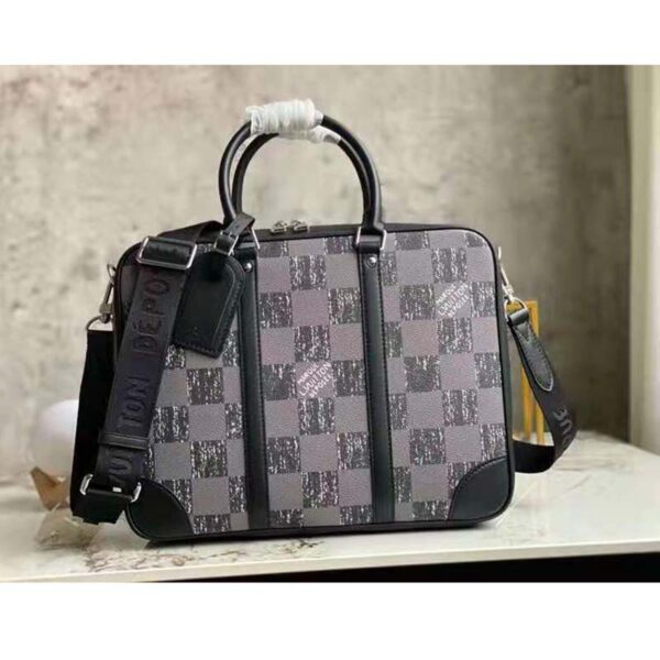 Louis Vuitton LV Unisex Sirius Briefcase Messenger Bag Graphite Cowhide Leather (12)