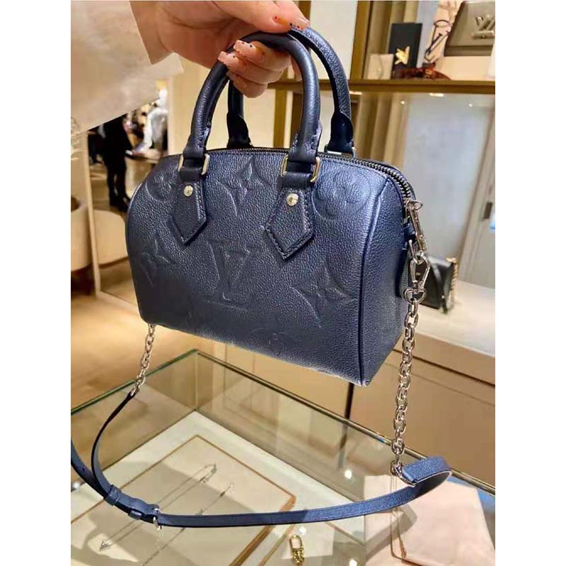 Speedy bandoulière leather handbag Louis Vuitton Navy in Leather - 24651239