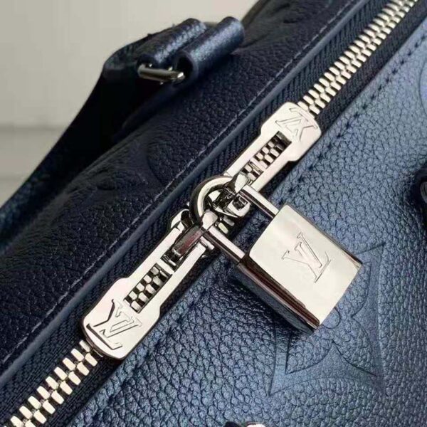 Louis Vuitton LV Unisex Speedy Bandoulière 20 Navy Nacre Embossed Grained Cowhide Leather (7)