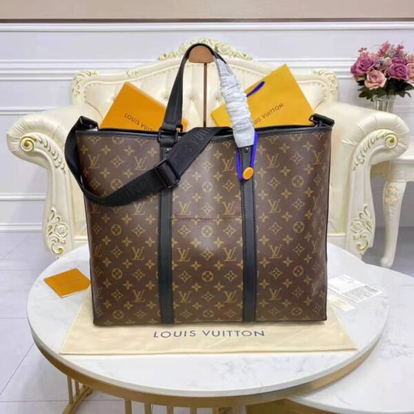 Louis Vuitton LV Unisex WeekEnd Tote GM Monogram Macassar Coated Canvas Cowhide Leather (7)