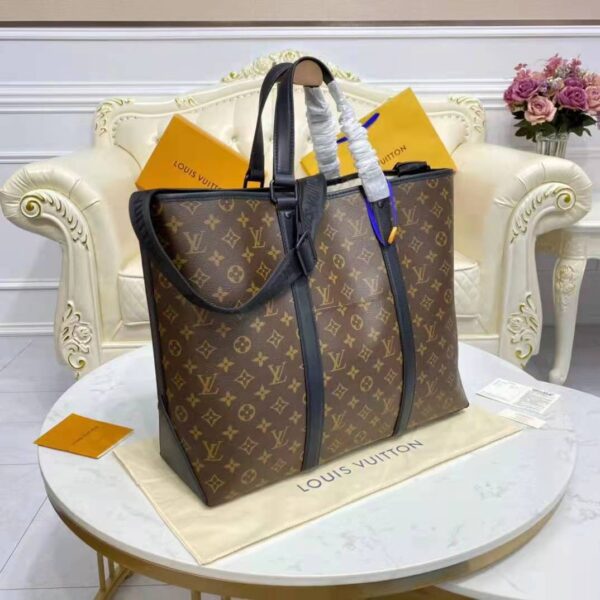 Louis Vuitton LV Unisex WeekEnd Tote GM Monogram Macassar Coated Canvas Cowhide Leather (8)