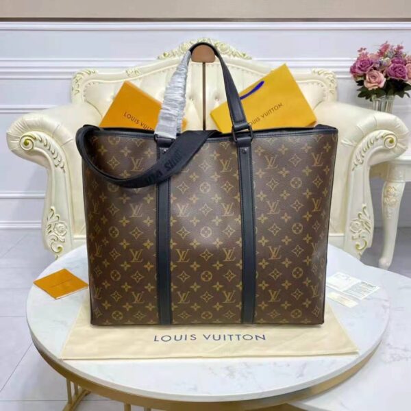 Louis Vuitton LV Unisex WeekEnd Tote GM Monogram Macassar Coated Canvas Cowhide Leather (9)