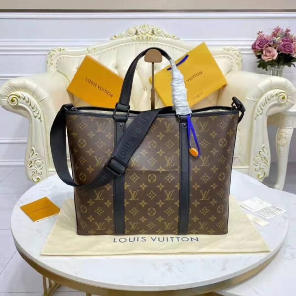 Louis Vuitton LV Unisex WeekEnd Tote PM Monogram Macassar Coated Canvas Cowhide Leather (3)