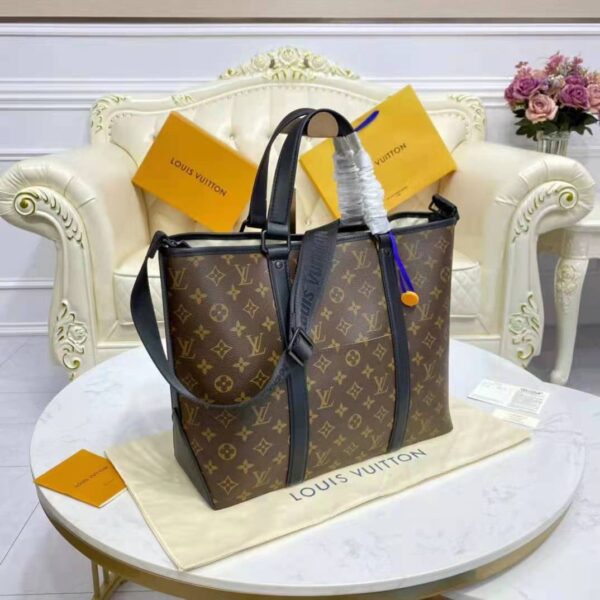 Louis Vuitton LV Unisex WeekEnd Tote PM Monogram Macassar Coated Canvas Cowhide Leather (4)
