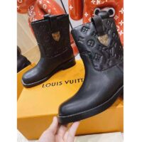 Louis Vuitton LV Women Downtown Ankle Boot Black Embossed Calf Leather 3 cm Heel