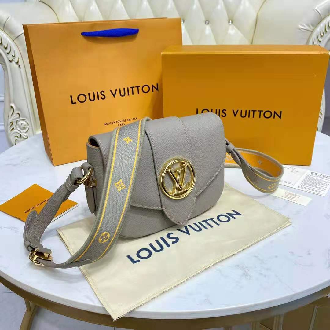 Louis Vuitton LV Women LV Pont 9 Soft MM Gris Taupe Summer Gold ... Louis Vuitton LV Women LV Pont 9 Soft MM Gris Taupe Summer Gold Grained Calfskin 11