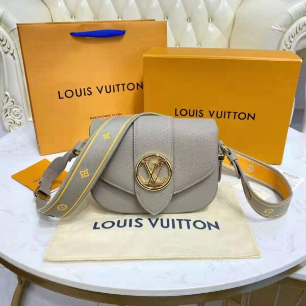 Louis Vuitton LV Women LV Pont 9 Soft MM Gris Taupe Summer Gold Grained Calfskin (12)