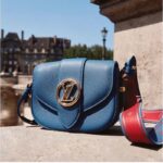 Louis Vuitton LV Women LV Pont 9 Soft MM Handbag Bleu Général Rouge Grained Calfskin – Image 2