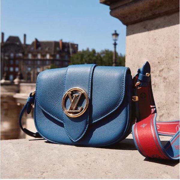 Louis Vuitton LV Women LV Pont 9 Soft MM Handbag Bleu Général Rouge Grained Calfskin (1)