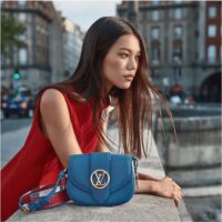 Louis Vuitton LV Women LV Pont 9 Soft MM Handbag Bleu Général Rouge Grained Calfskin