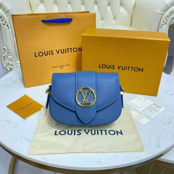 Louis Vuitton LV Women LV Pont 9 Soft MM Handbag Bleu Général Rouge Grained Calfskin (2)