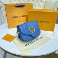 Louis Vuitton LV Women LV Pont 9 Soft MM Handbag Bleu Général Rouge Grained Calfskin