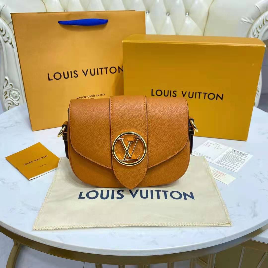 LOUIS VUITTON Canvas Smooth Calfskin LV Pont 9 Soft MM Caramel