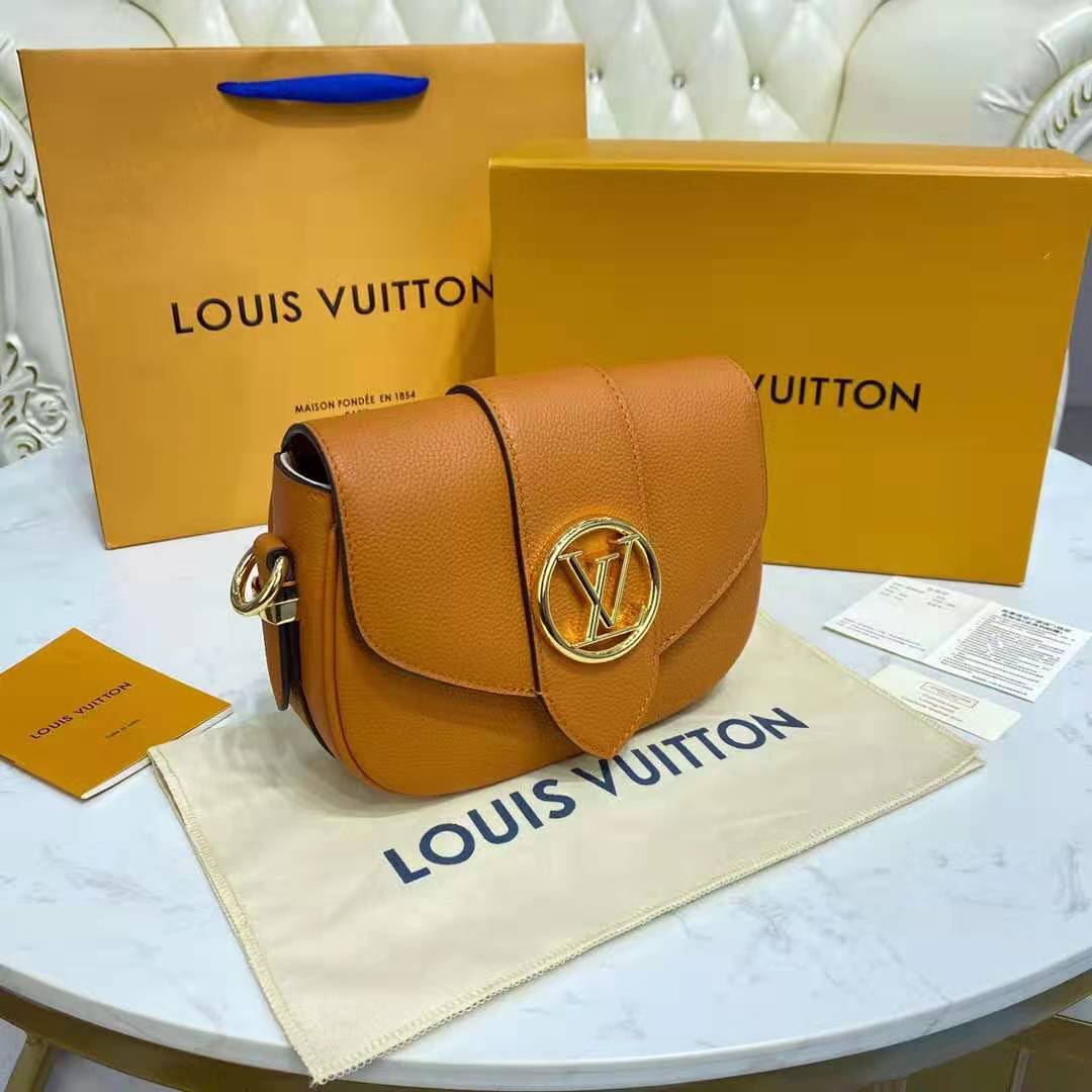Louis Vuitton Canvas Smooth Calfskin LV Pont 9 Soft mm Caramel Brown