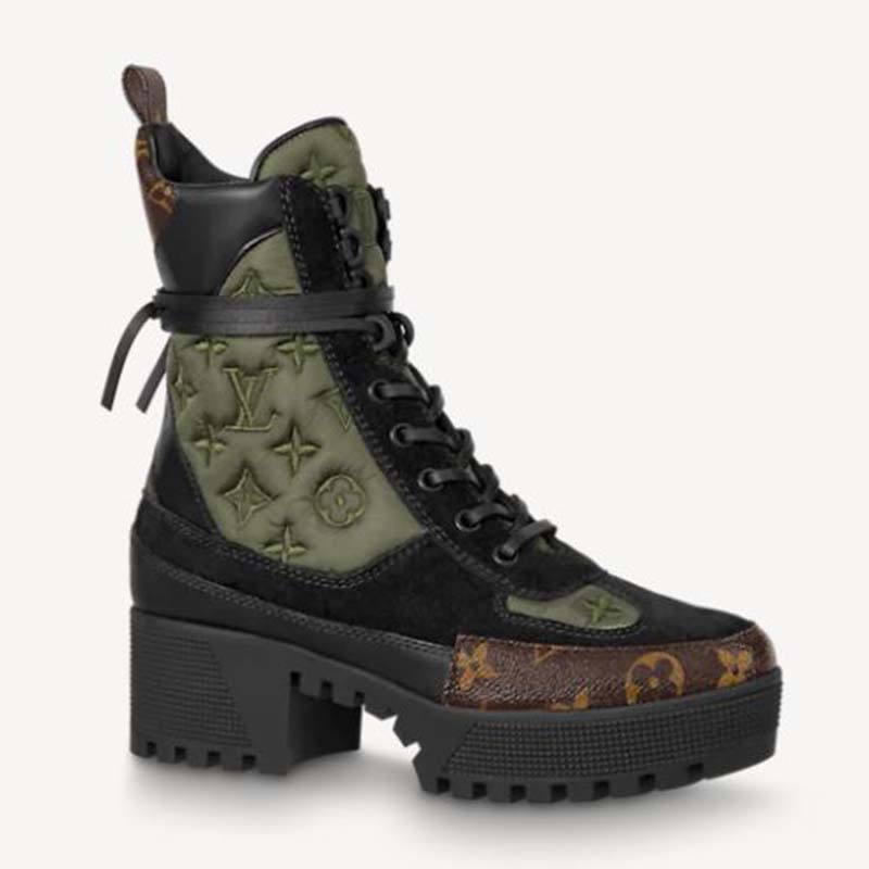 Louis Vuitton LV Women Laureate Platform Desert Boot Khaki Green  Embroidered Nylon Suede Calf - LULUX