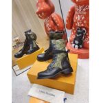 Louis Vuitton LV Women Laureate Platform Desert Boot Khaki Green Embroidered Nylon Suede Calf – Image 4