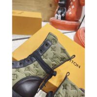 Louis Vuitton LV Women Laureate Platform Desert Boot Khaki Green Embroidered Nylon Suede Calf