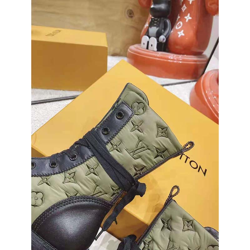 Louis Vuitton LV Women Laureate Platform Desert Boot Khaki Green  Embroidered Nylon Suede Calf - LULUX