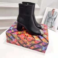 Louis Vuitton LV Women Louise Ankle Boot LV Circle Signature Black Calf Leather Metal Toe Cap