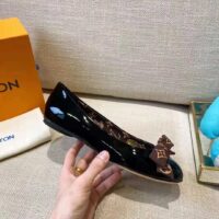 Louis Vuitton LV Women Popi Flat Ballerina Black Patent Calf Leather Monogram Nylon Bow