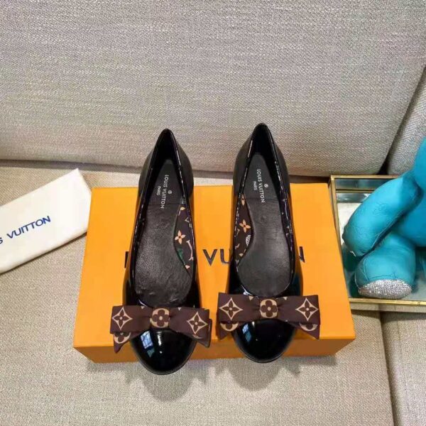 Louis Vuitton LV Women Popi Flat Ballerina Black Patent Calf Leather Monogram Nylon Bow (3)
