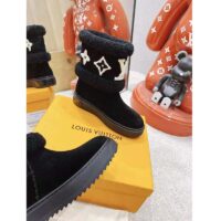 Louis Vuitton LV Women Snowdrop Flat Ankle Boot Cognac Black Suede Calf Shearling