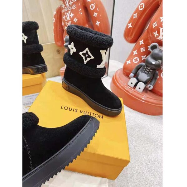 Louis Vuitton LV Women Snowdrop Flat Ankle Boot Cognac Black Suede Calf Shearling (1)