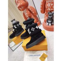Louis Vuitton LV Women Snowdrop Flat Ankle Boot Cognac Black Suede Calf Shearling