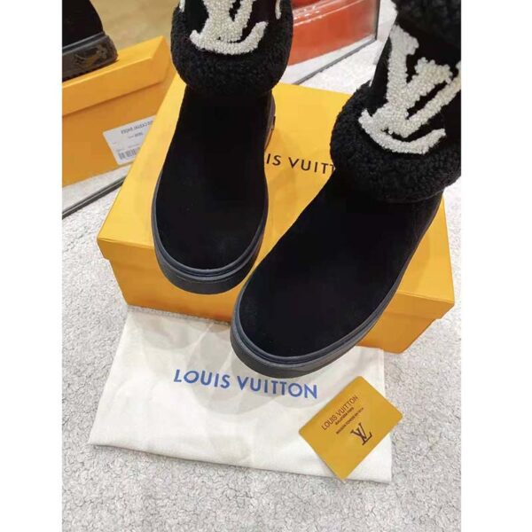 Louis Vuitton LV Women Snowdrop Flat Ankle Boot Cognac Black Suede Calf Shearling (8)