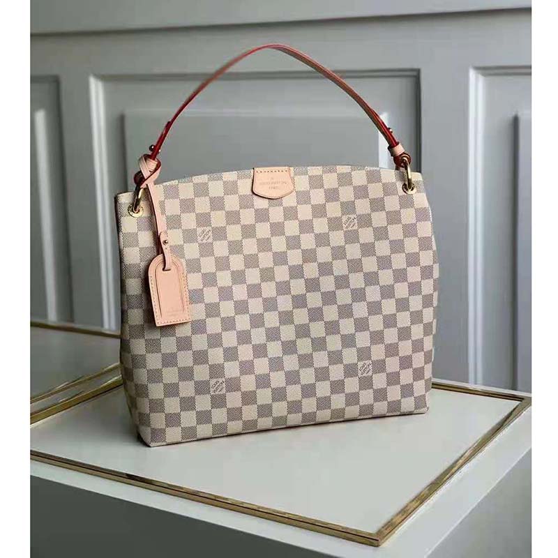 Louis Vuitton Graceful Pm Rose Ballerine White Damier Azur Canvas Hobo -  MyDesignerly