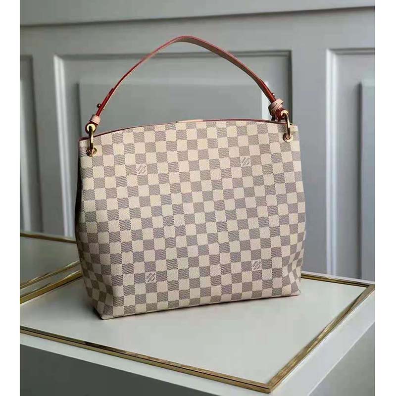 Louis Vuitton Graceful Pm Rose Ballerine White Damier Azur Canvas Hobo -  MyDesignerly