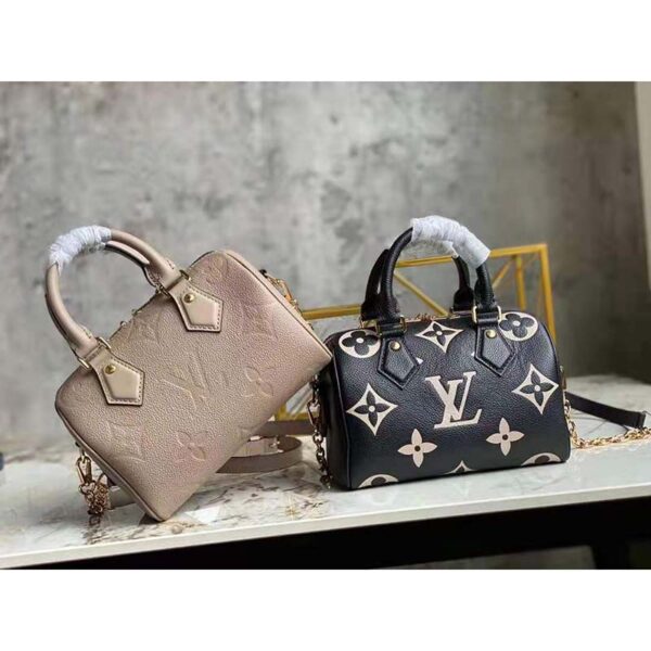 Louis Vuitton Women Speedy Bandoulière 25 Handbag Black Beige Embossed Grained Cowhide Leather (2)