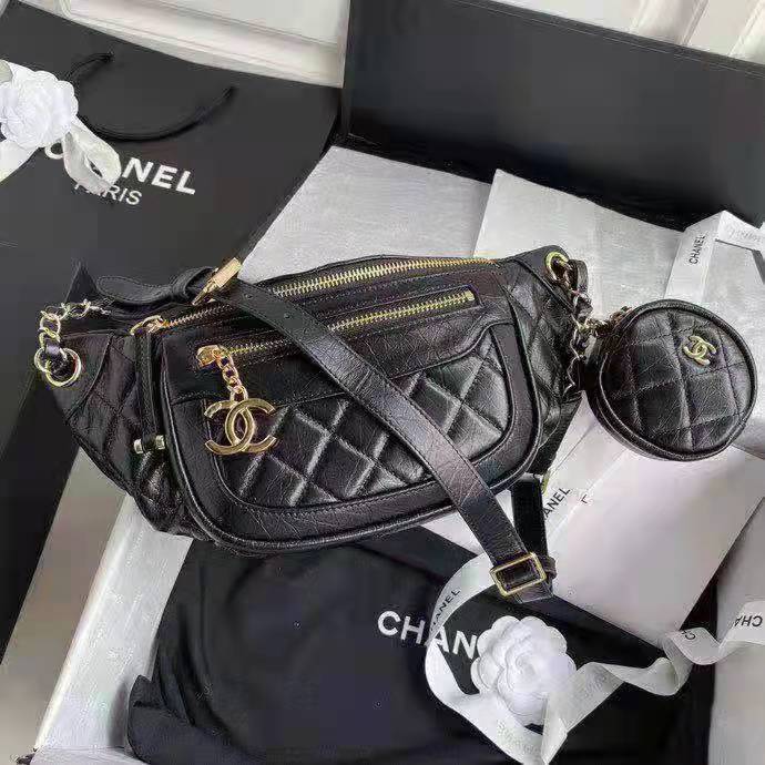 Chanel CC Bumbag Waist Pack Pocket Aged Calfskin Leather-Black - LULUX