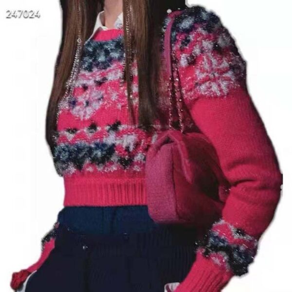 Chanel Women Pullover Cashmere Mixed Fibers & Silk Rose Pink & Blue (3)