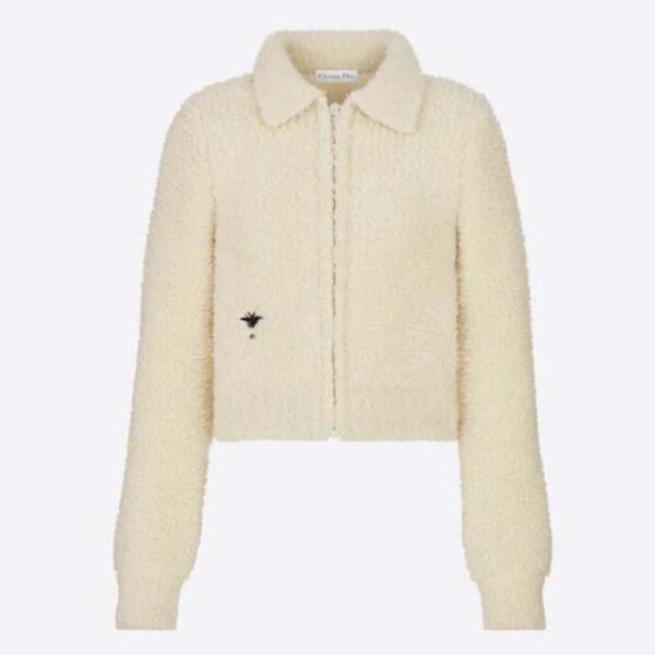 Dior Women Bee Fleece Blouson Ecru Technical Wool Cashmere Knit