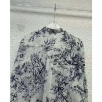 Dior Women Long Blouse Navy Blue Cotton Voile Bees Flowers