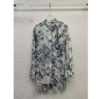 Dior Women Long Blouse Navy Blue Cotton Voile Bees Flowers