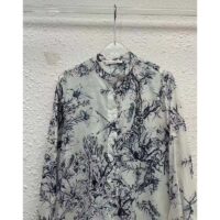 Dior Women Long Blouse Navy Blue Cotton Voile Bees Flowers