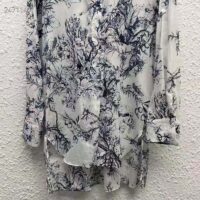 Dior Women Long Blouse Navy Blue Cotton Voile Bees Flowers