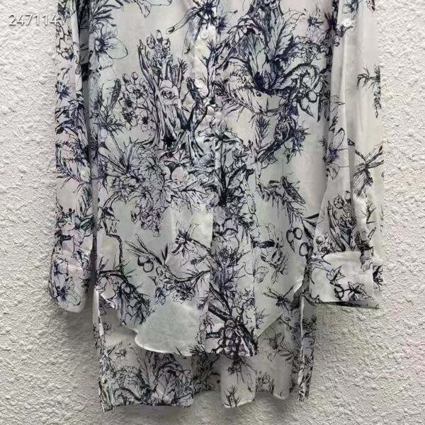 Dior Women Long Blouse Navy Blue Cotton Voile Bees Flowers (6)