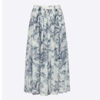 Dior Women Mid-Length Skirt Navy Blue Cotton Voile Bees Flowers