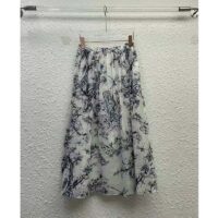 Dior Women Mid-Length Skirt Navy Blue Cotton Voile Bees Flowers