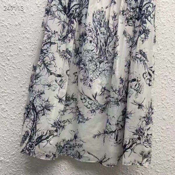 Dior Women Mid-Length Skirt Navy Blue Cotton Voile Bees Flowers (6)