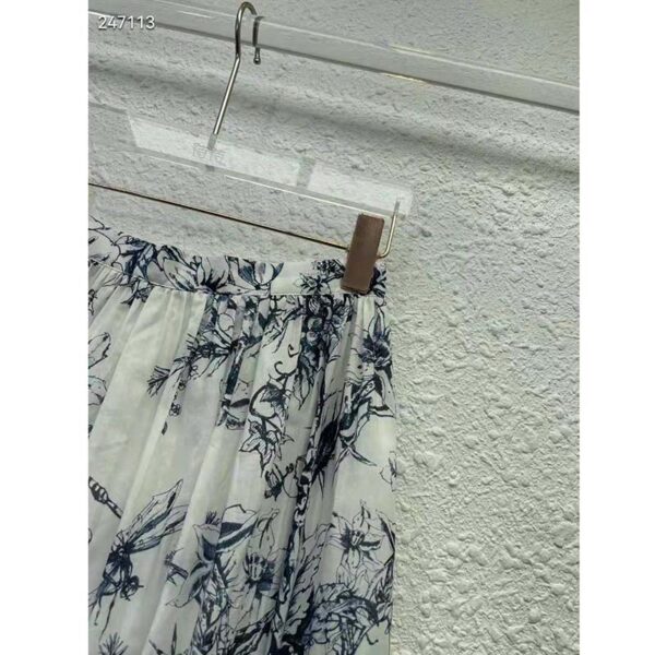Dior Women Mid-Length Skirt Navy Blue Cotton Voile Bees Flowers (7)