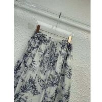 Dior Women Mid-Length Skirt Navy Blue Cotton Voile Bees Flowers