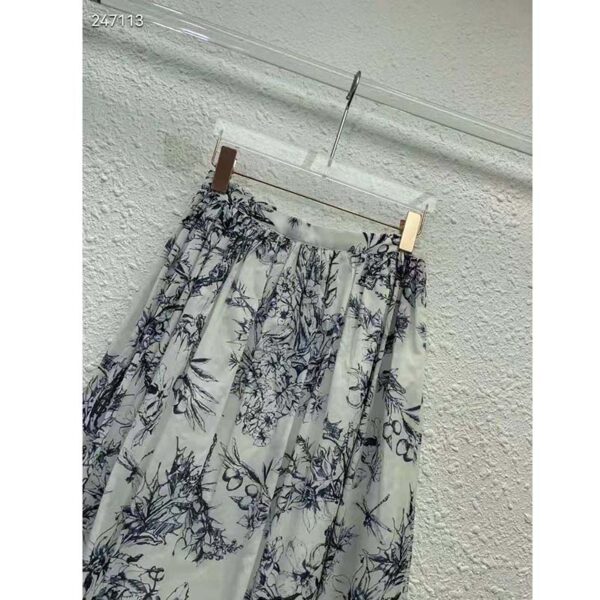 Dior Women Mid-Length Skirt Navy Blue Cotton Voile Bees Flowers (9)