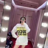 Gucci GG Women Gucci 100 Cotton Sweatshirt Off-Whtie Cotton Oversized Crewneck