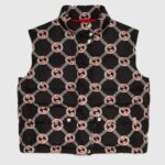 Gucci GG Damen Interlocking G Daunenweste Schwarz Rot Nylon