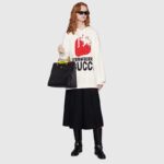 Gucci GG Women Strawberry Gucci Cotton Sweatshirt Fixed Hood Oversize Fit – Image 11
