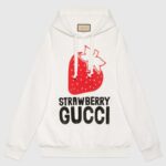 Gucci GG Women Strawberry Gucci Cotton Sweatshirt Fixed Hood Oversize Fit